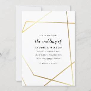 Modern geometric gold frame wedding invitation