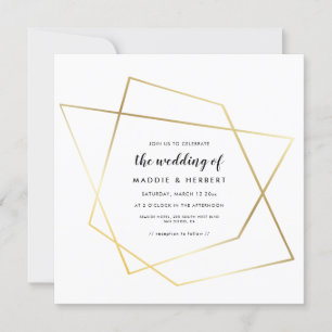 Modern geometric gold frame wedding invitation