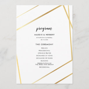Modern geometric gold frame wedding program