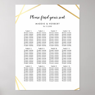 Modern geometric gold frame wedding seating chart