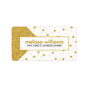 Modern Geometric Gold Glitter & Hearts Pattern Label