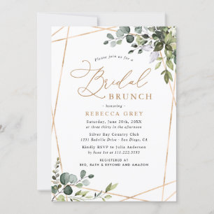 Modern Geometric Gold Greenery Bridal Brunch Invitation