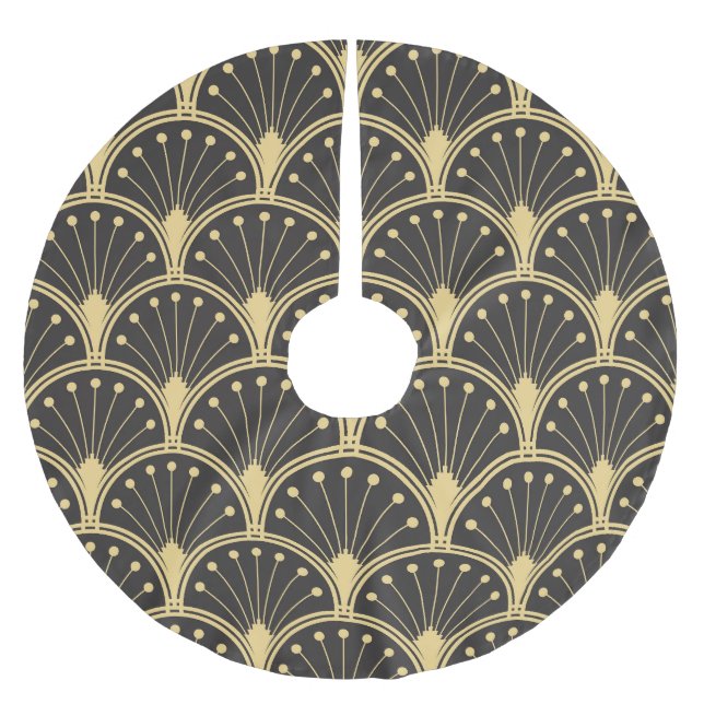 Modern Geometric Gold Lined Tiles Brushed Polyester Tree Skirt (Front)
