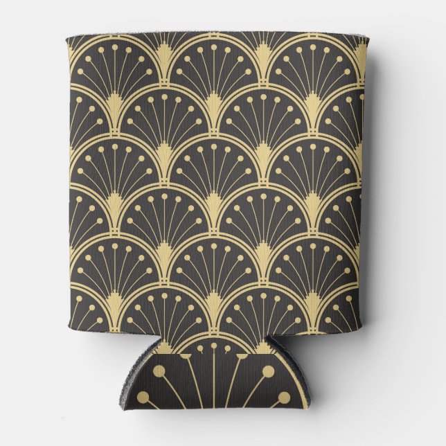 Modern Geometric Gold Lined Tiles Can Cooler (Front)