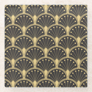 Modern Geometric Gold Lined Tiles Glass Coaster