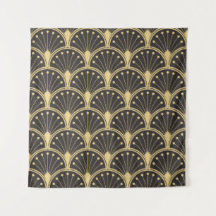Modern Geometric Gold Lined Tiles Tapestry