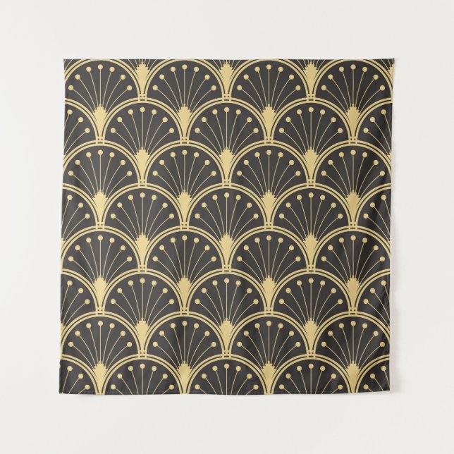 Modern Geometric Gold Lined Tiles Tapestry (Front)