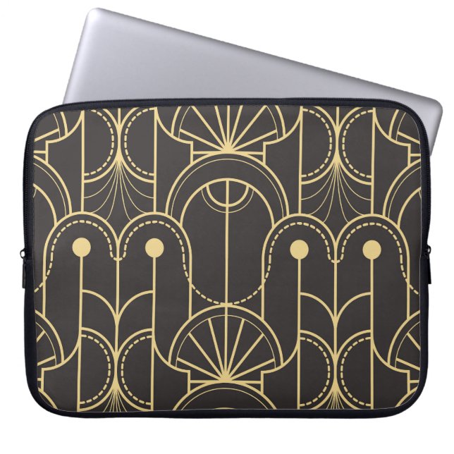 Modern Geometric: Gold Lines Vintage Laptop Sleeve (Front)