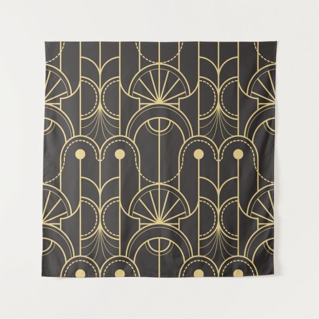 Modern Geometric: Gold Lines Vintage Tapestry (Front)