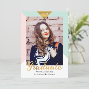 Modern Geometric Gold Look Grad Photo Graduation Announcement