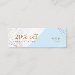 Modern Geometric Gold Marble Pastel Blue Coupon Mini Business Card