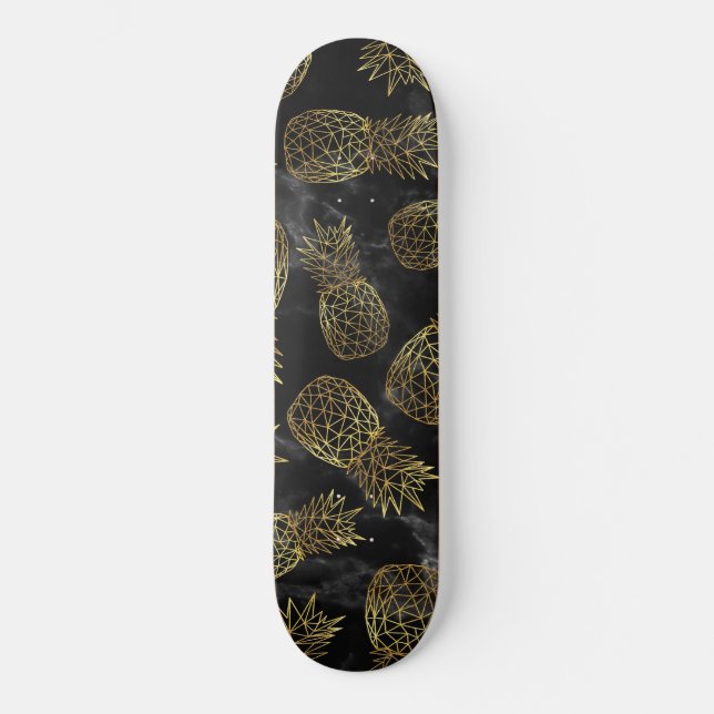 Modern geometric gold pineapples design skateboard (Front)