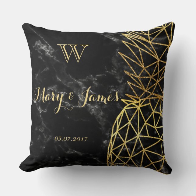 Modern geometric gold pineapples wedding design cushion (Front)
