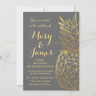 Modern geometric gold pineapples wedding design invitation
