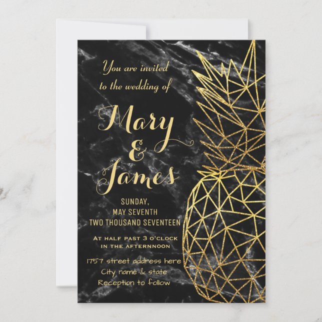 Modern geometric gold pineapples wedding design invitation (Front)