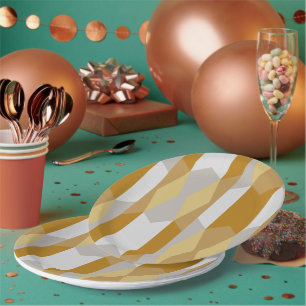 Modern Geometric Gold Silver Abstract Art Birthday Paper Plate