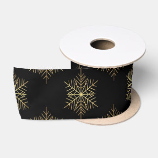 Modern Geometric Gold Snowflake Christmas Satin Ribbon