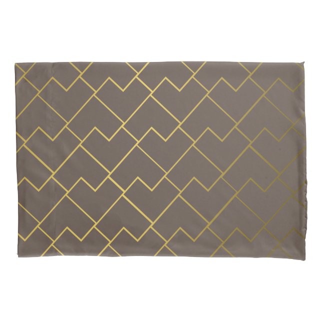Modern Geometric Golden Coffee Chocolate Brown Pillowcase (Front)
