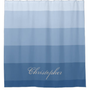 Modern Geometric Gradient Blue with Custom Name Shower Curtain