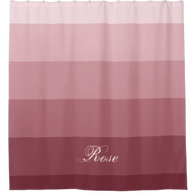 Modern Geometric Gradient Rose Red Custom Name Shower Curtain (Front)