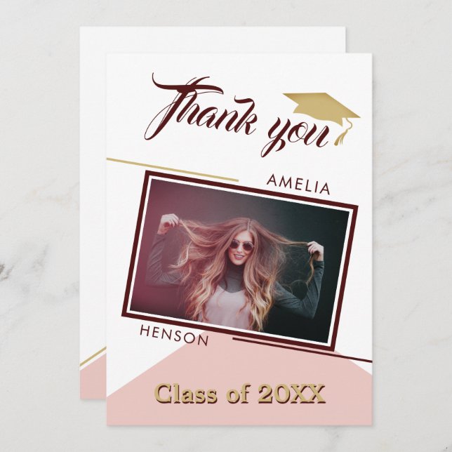 Modern Geometric Graduate Photo Graduation  Thank You Card (Front/Back)