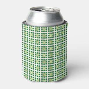 Modern geometric green Forest squares pattern Can Cooler