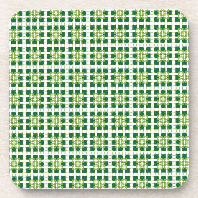 Modern geometric green Forest squares pattern Coaster (Front)
