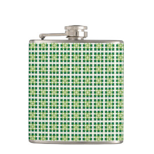 Modern geometric green Forest squares pattern Hip Flask