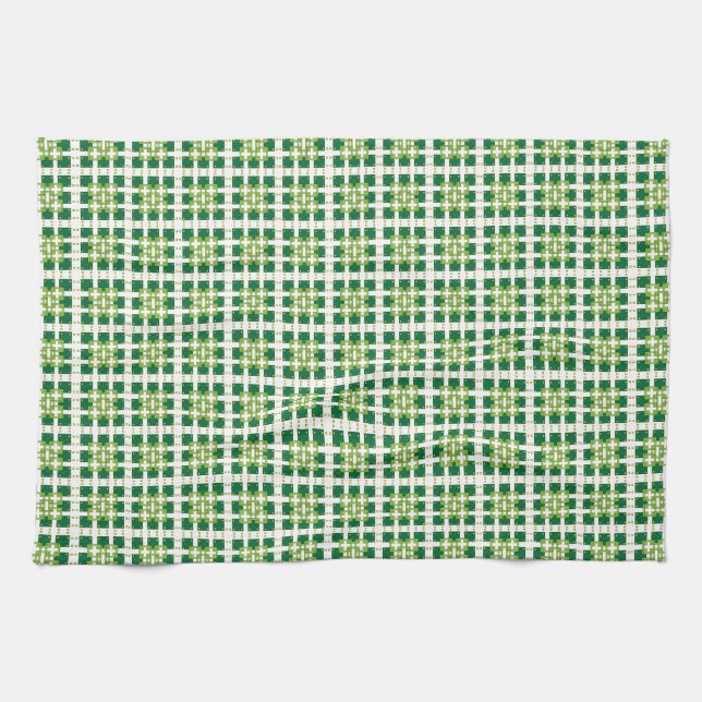 Modern geometric green Forest squares pattern Tea Towel (Horizontal)