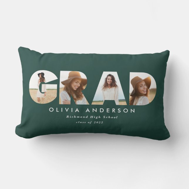 Modern geometric green multi photo graduation lumbar cushion (Front)
