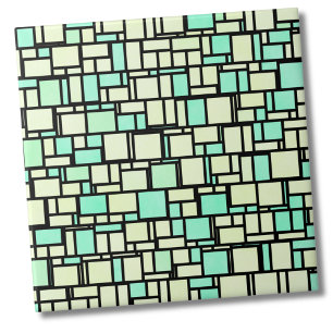 Modern Geometric Green Yellow Square Pattern Tile