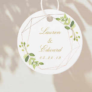 Modern Geometric Greenery Custom Wedding Round Favour Tags
