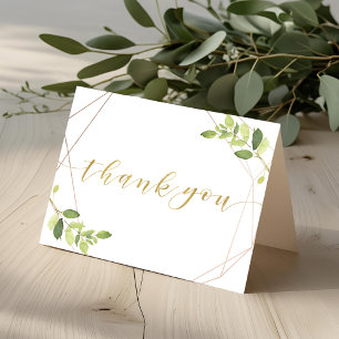 Modern Geometric Greenery Folded Wedding Thank You Card