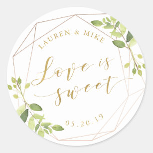 Modern Geometric Greenery Love is Sweet Wedding Classic Round Sticker