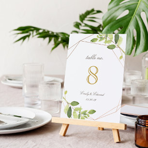 Modern Geometric Greenery Personalised Wedding Table Number