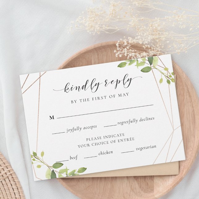 Modern Geometric Greenery Wedding RSVP Meal Choice Card (Creator Uploaded)