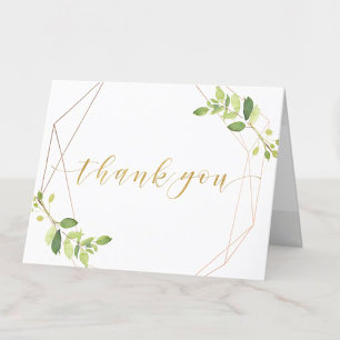 Modern Geometric Greenery Wedding Thank You Card