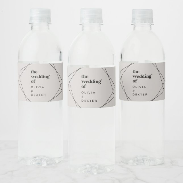 Modern Geometric | Grey Wedding Water Bottle Label (Bottles)