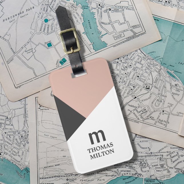 Modern Geometric Grey White Faux Gold Luggage Tag (Creator Uploaded)