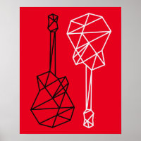 modern geometric guitars music on red