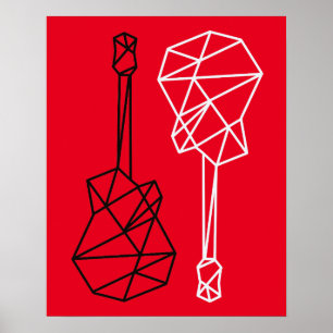 modern geometric guitars music on red poster