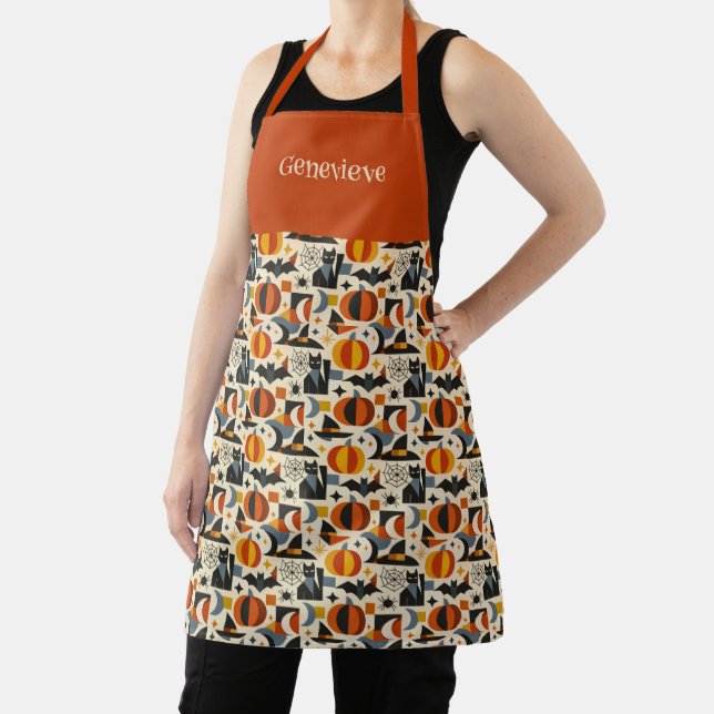 Modern Geometric Halloween Name Apron (Insitu)