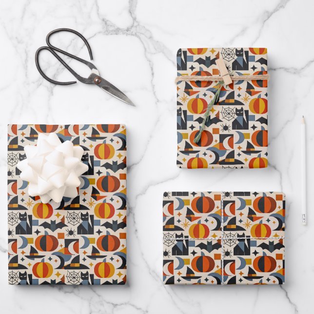 Modern Geometric Halloween Wrapping Paper Sheet (Front)