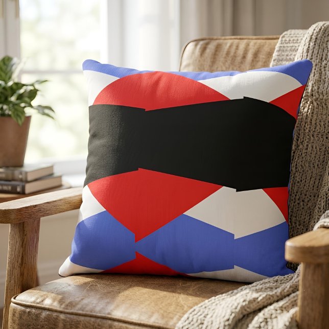 Modern Geometric Harlequin Pattern Red Blue Black Cushion (Creator Uploaded)