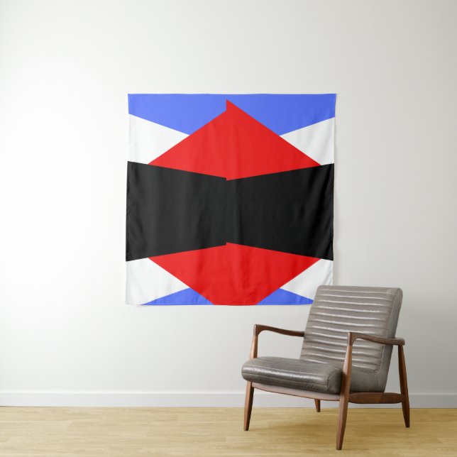 Modern Geometric Harlequin Pattern Red Blue Black Tapestry (In Situ)