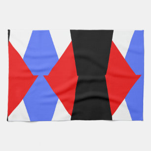 Modern Geometric Harlequin Pattern Red Blue Black Tea Towel
