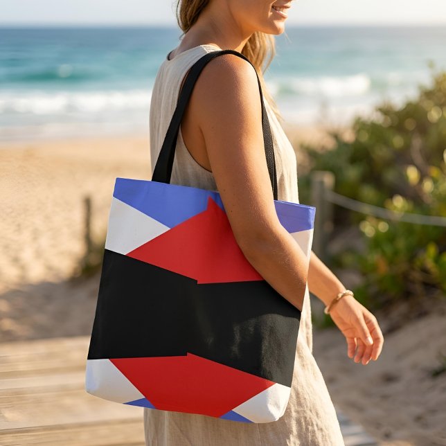 Modern Geometric Harlequin Pattern Red Blue Black Tote Bag (Creator Uploaded)
