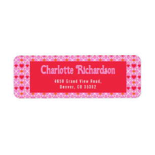 Modern Geometric Heart Pattern Pink Return Address Label