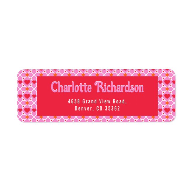 Modern Geometric Heart Pattern Pink Return Address Label (Front)