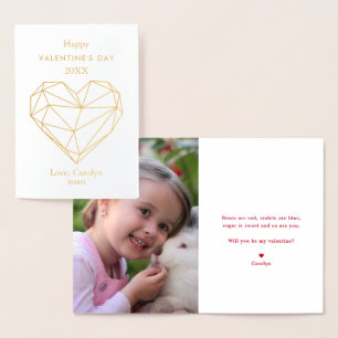Modern Geometric Heart Photo Valentine's Day Foil Card